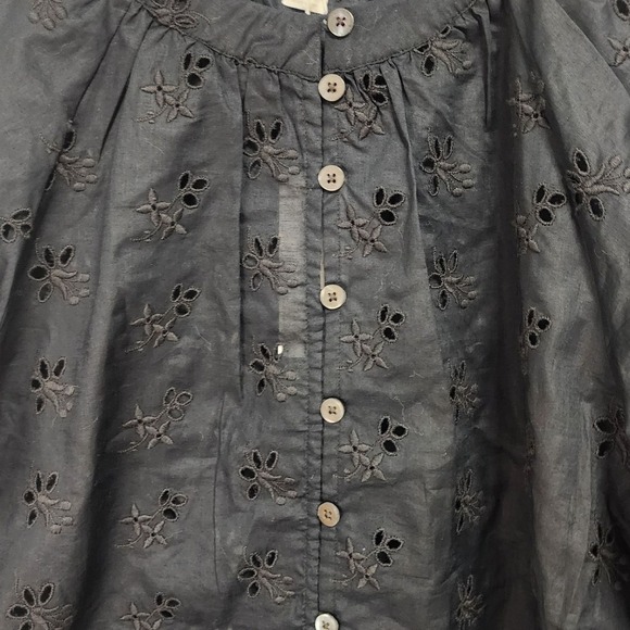 Outerknown Womens Button Down Long Sleeve Eyelet Top black - Size SP - Picture 3 of 5